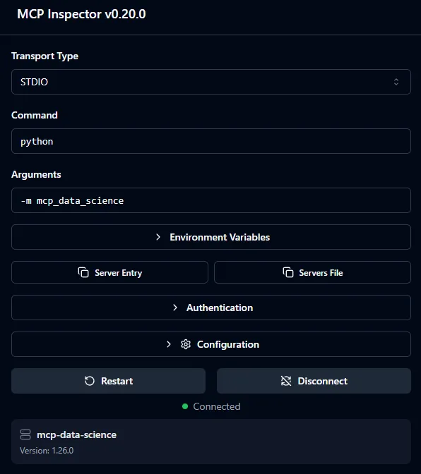 Figure 1 - Settings of the load_csv tool in MCP Inspector